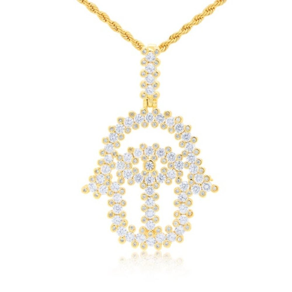 14k Diamond Evil Eye Hamsa Hand Pendant / Evil Eye